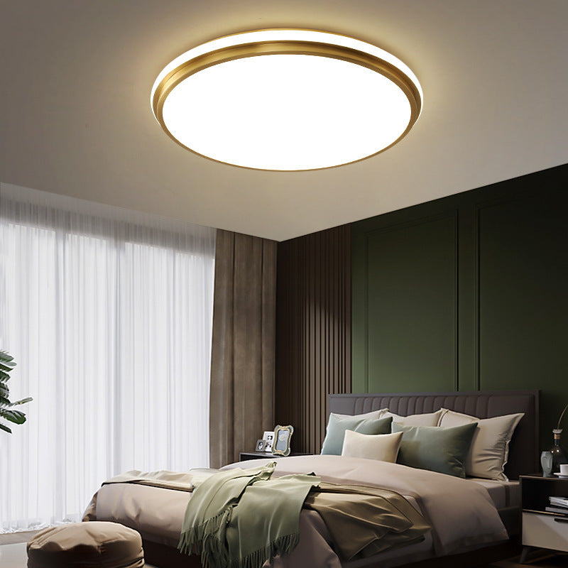 Contemporary Scandinavian Round Copper Acrylic LED Flush Mount Ceiling Light For Bedroom