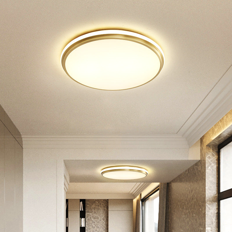 Contemporary Scandinavian Round Copper Acrylic LED Flush Mount Ceiling Light For Bedroom