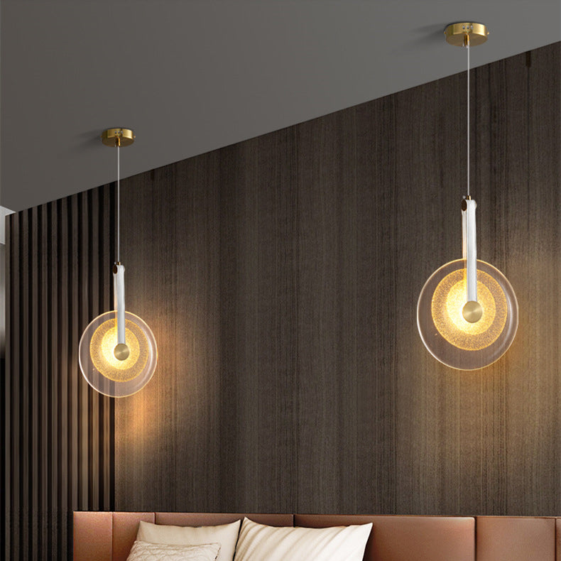 Contemporary Scandinavian Round Iron Leather Glass LED Pendant Light For Bedroom