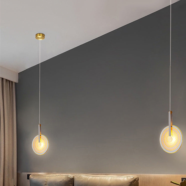 Contemporary Scandinavian Round Iron Leather Glass LED Pendant Light For Bedroom