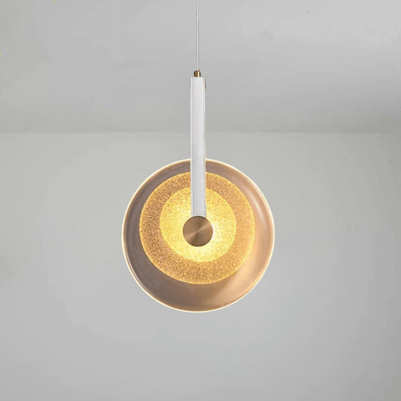 Contemporary Scandinavian Round Iron Leather Glass LED Pendant Light For Bedroom