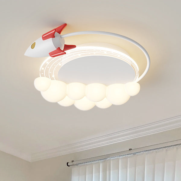 Zeitgenössische kreative Cartoon Kinder Flugzeug Wolken Aluminium Eisen Acryl LED Unterputz Deckenventilator Licht für Schlafzimmer 