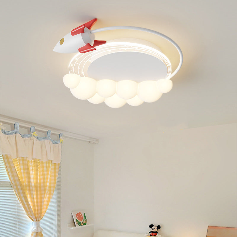 Zeitgenössische kreative Cartoon Kinder Flugzeug Wolken Aluminium Eisen Acryl LED Unterputz Deckenventilator Licht für Schlafzimmer 