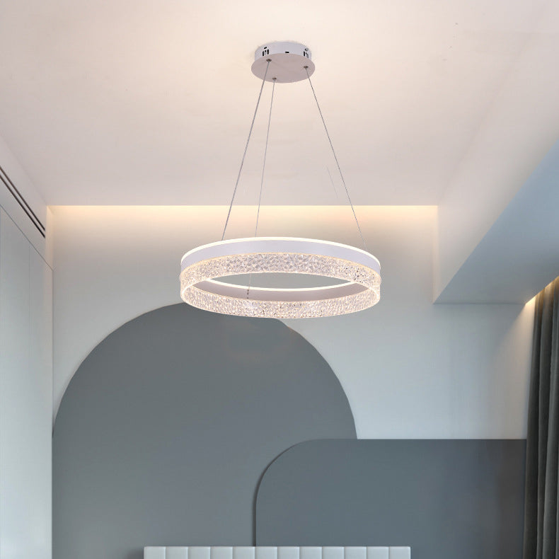 Lámpara colgante LED de hierro y aluminio en forma de semicírculo escandinavo contemporáneo para dormitorio 