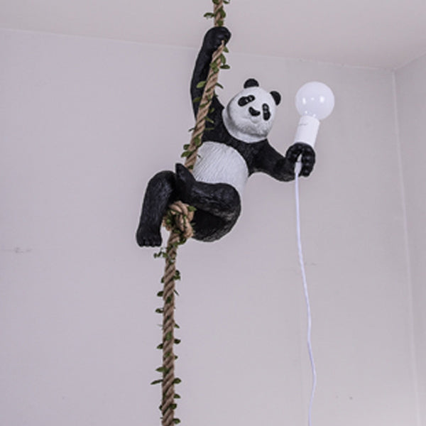 Contemporary Scandinavian Panda Branch Resin Twine 1-Light Pendant Light For Bedroom