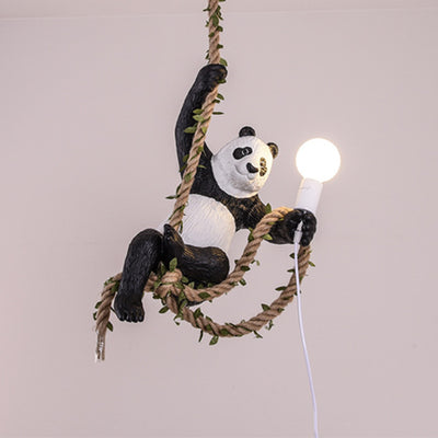 Contemporary Scandinavian Panda Branch Resin Twine 1-Light Pendant Light For Bedroom