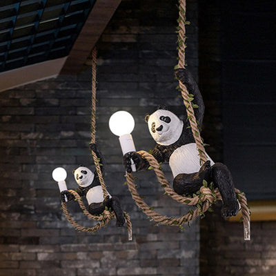 Contemporary Scandinavian Panda Branch Resin Twine 1-Light Pendant Light For Bedroom