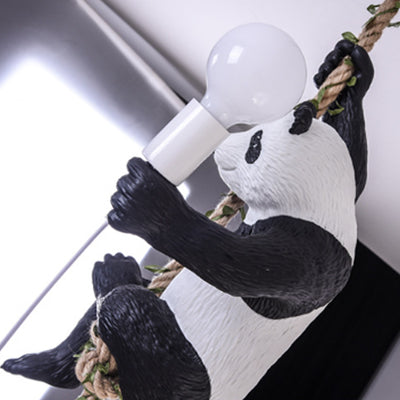 Contemporary Scandinavian Panda Branch Resin Twine 1-Light Pendant Light For Bedroom