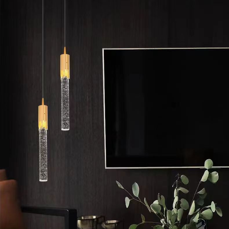 Moderne Luxus Zylinder Bogen Eisen Glas 1-Licht Pendelleuchte für Wohnzimmer 