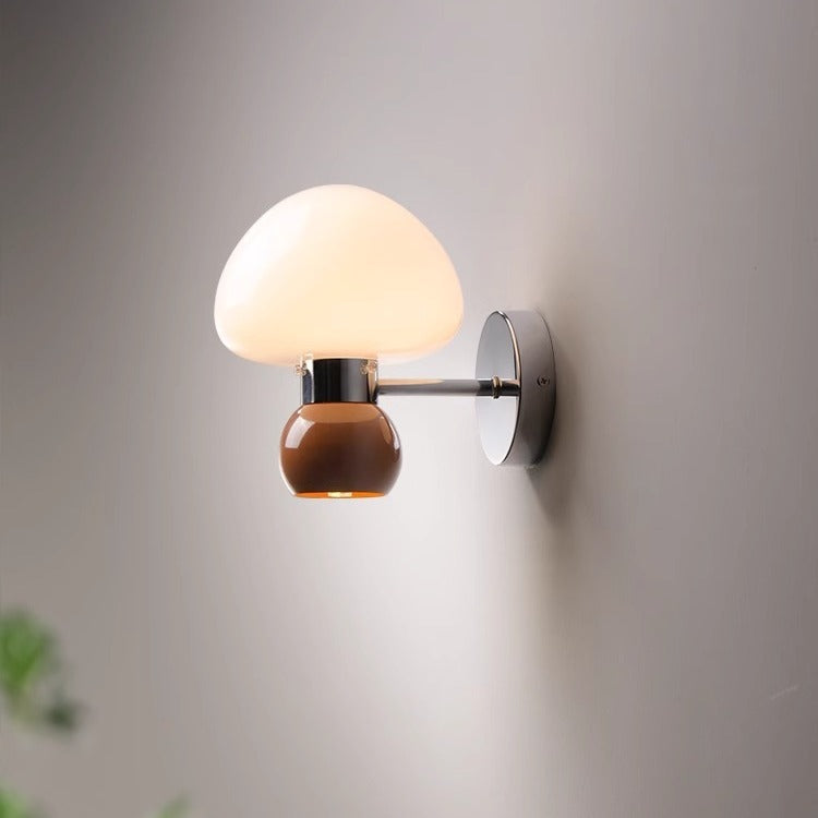 Contemporary Scandinavian Mushroom Ball Iron PE 1-Light Wall Sconce Lamp For Bedroom