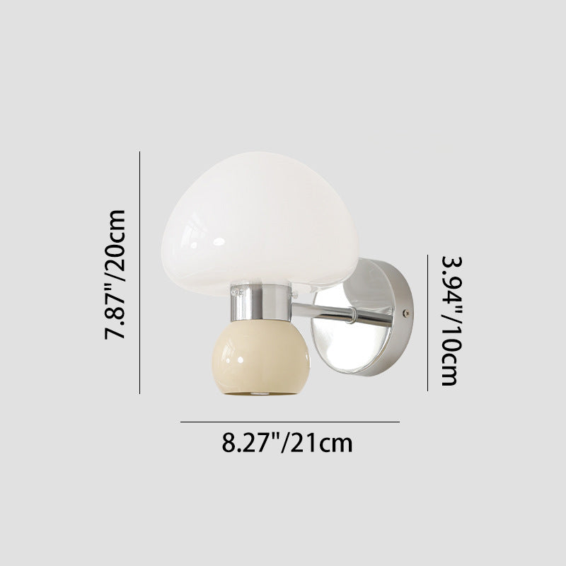 Contemporary Scandinavian Mushroom Ball Iron PE 1-Light Wall Sconce Lamp For Bedroom