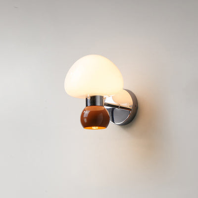 Contemporary Scandinavian Mushroom Ball Iron PE 1-Light Wall Sconce Lamp For Bedroom