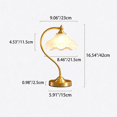 Traditional European Floral Round Copper Glass 1-Light Table Lamp For Bedroom