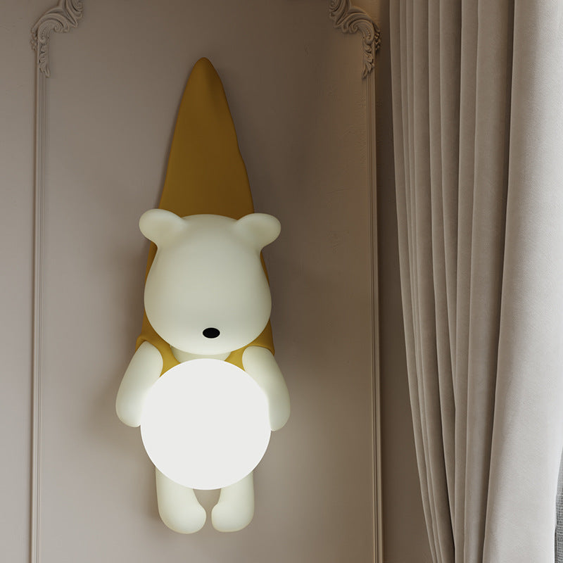 Contemporary Creative Cartoon Kids Bear Resin Plastic 1-Light Wall Sconce Lamp For Bedroom