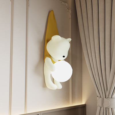 Contemporary Creative Cartoon Kids Bear Resin Plastic 1-Light Wall Sconce Lamp For Bedroom