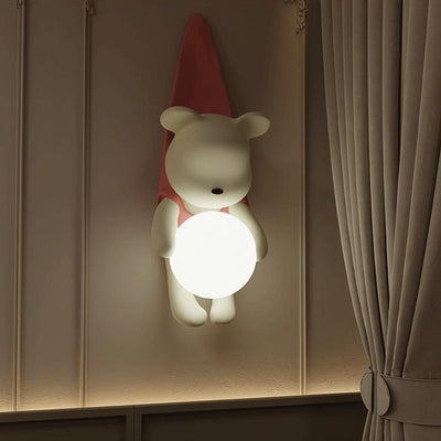 Contemporary Creative Cartoon Kids Bear Resin Plastic 1-Light Wall Sconce Lamp For Bedroom