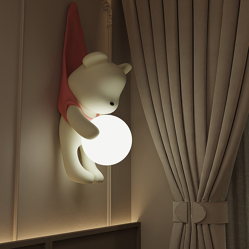 Contemporary Creative Cartoon Kids Bear Resin Plastic 1-Light Wall Sconce Lamp For Bedroom