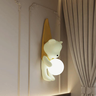 Contemporary Creative Cartoon Kids Bear Resin Plastic 1-Light Wall Sconce Lamp For Bedroom