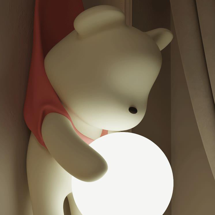 Contemporary Creative Cartoon Kids Bear Resin Plastic 1-Light Wall Sconce Lamp For Bedroom