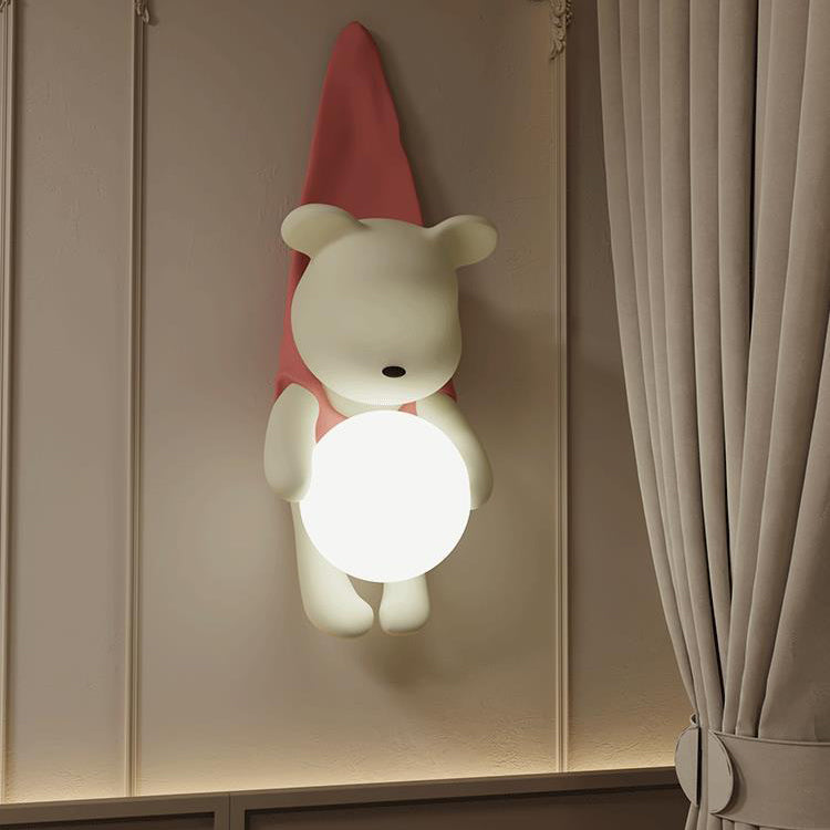 Contemporary Creative Cartoon Kids Bear Resin Plastic 1-Light Wall Sconce Lamp For Bedroom