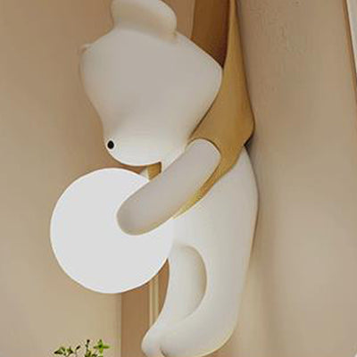 Contemporary Creative Cartoon Kids Bear Resin Plastic 1-Light Wall Sconce Lamp For Bedroom