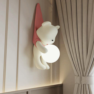 Contemporary Creative Cartoon Kids Bear Resin Plastic 1-Light Wall Sconce Lamp For Bedroom