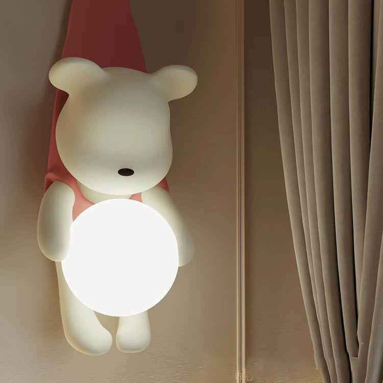 Contemporary Creative Cartoon Kids Bear Resin Plastic 1-Light Wall Sconce Lamp For Bedroom