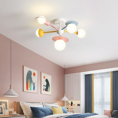 Contemporary Creative Macaron Kids Ball Branch Disc Base 5-Light Chandelier For Bedroom