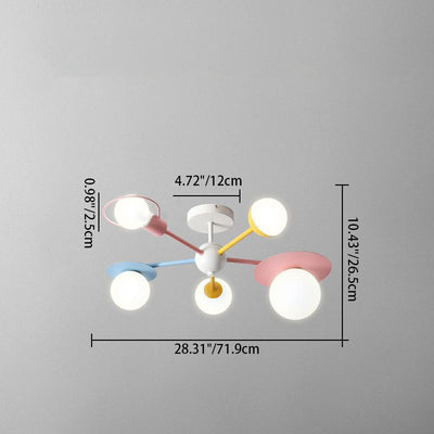 Contemporary Creative Macaron Kids Ball Branch Disc Base 5-Light Chandelier For Bedroom