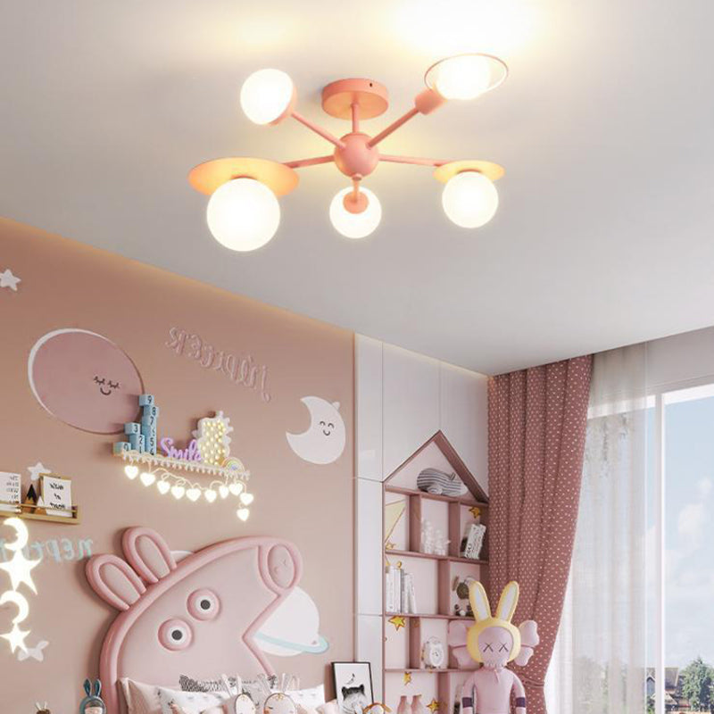 Contemporary Creative Macaron Kids Ball Branch Disc Base 5-Light Chandelier For Bedroom