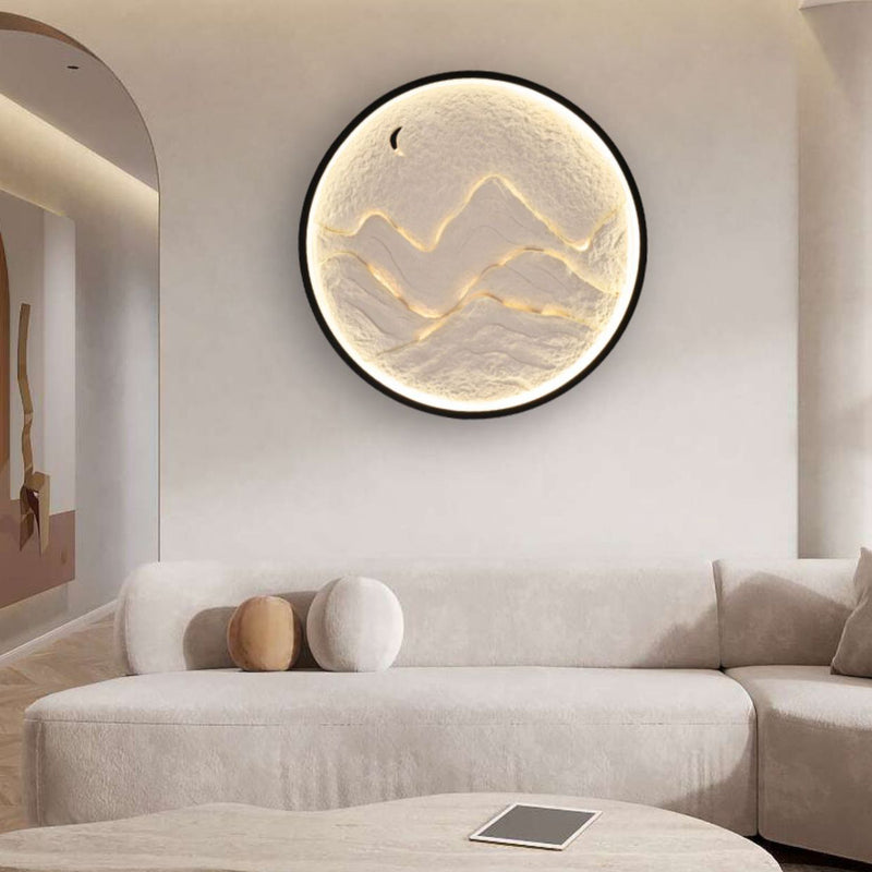 Contemporary Scandinavian Round Mountain Iron Plaster LED Wall Sconce Lamp For Bedroom