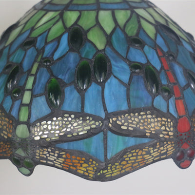 Traditional Tiffany Stained Glass Dragonfly Round 1-Light Pendant Light For Dining Room