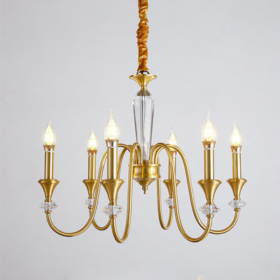 Contemporary Luxury Full Copper Crystal Candlestick 3/6/8-Light Chandelier For Living Room