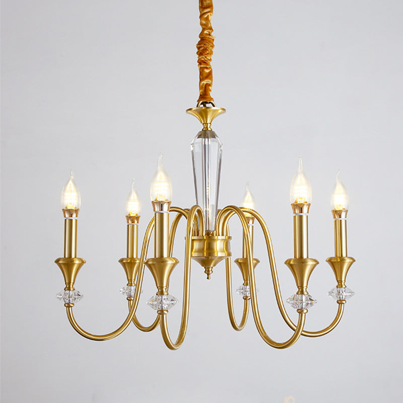 Contemporary Luxury Full Copper Crystal Candlestick 3/6/8-Light Chandelier For Living Room