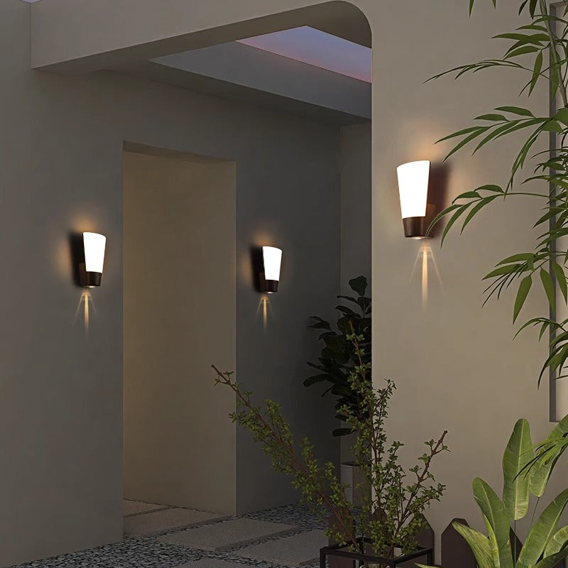 Modern Simplicity ABS Imitation Wood Grain Curved LED Waterproof Outdoor Wall Sconce Lamp For Garden