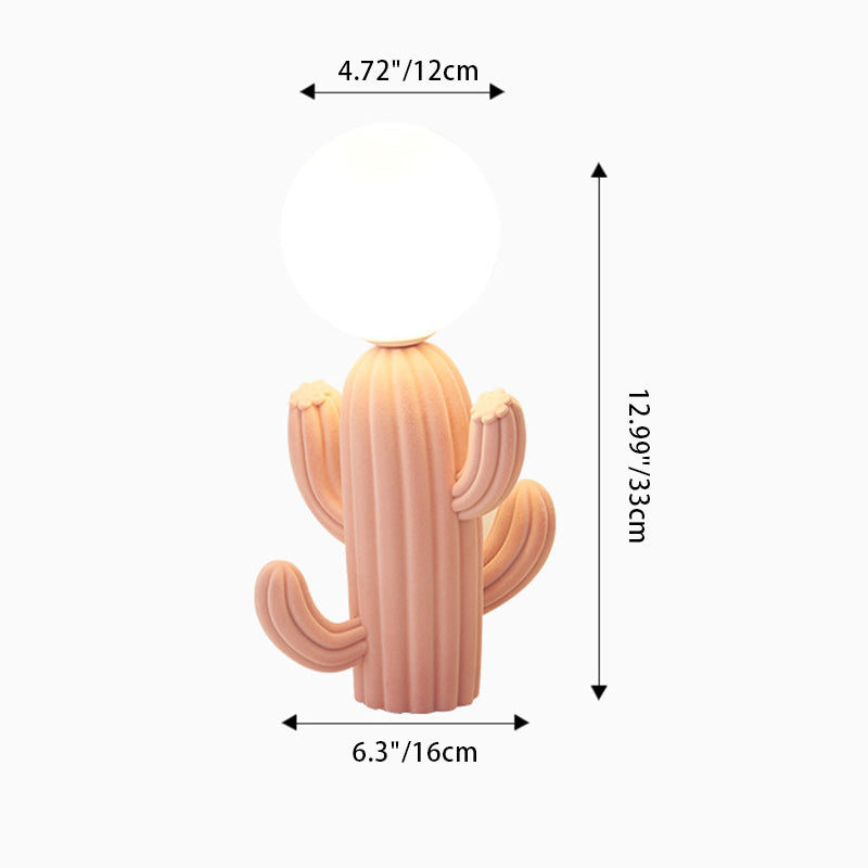 Contemporary Creative Furry Cactus Resin 1-Light Table Lamp For Bedroom