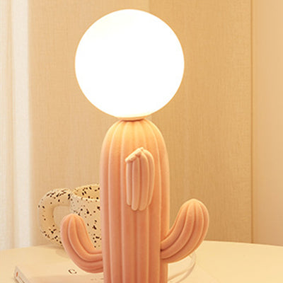 Contemporary Creative Furry Cactus Resin 1-Light Table Lamp For Bedroom