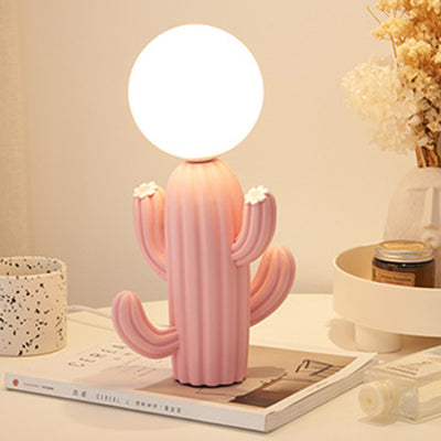 Contemporary Creative Furry Cactus Resin 1-Light Table Lamp For Bedroom