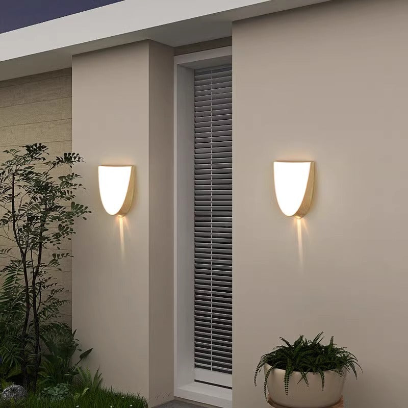 Modern Simplicity Oval Wood Grain ABS LED Waterproof Outdoor Wall Sconce Lamp For Garden