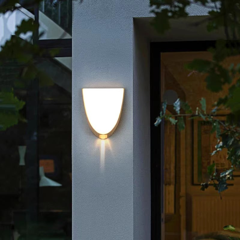 Modern Simplicity Oval Wood Grain ABS LED Waterproof Outdoor Wall Sconce Lamp For Garden