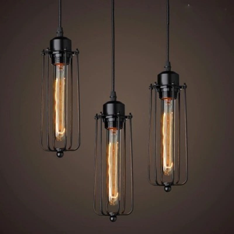 Contemporary Retro Cylindrical Iron Glass 1-Light Pendant Light For Dining Room