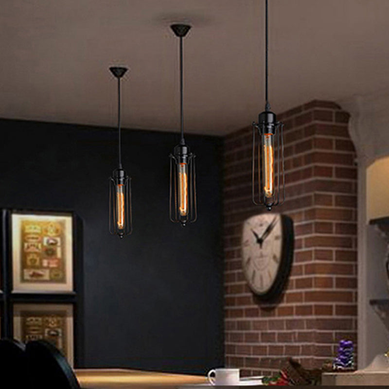 Contemporary Retro Cylindrical Iron Glass 1-Light Pendant Light For Dining Room