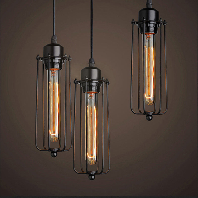 Contemporary Retro Cylindrical Iron Glass 1-Light Pendant Light For Dining Room