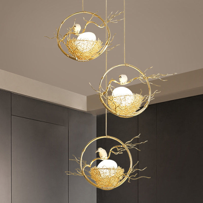 Contemporary Creative Bird Nest Aluminum Iron 1-Light Pendant Light For Dining Room