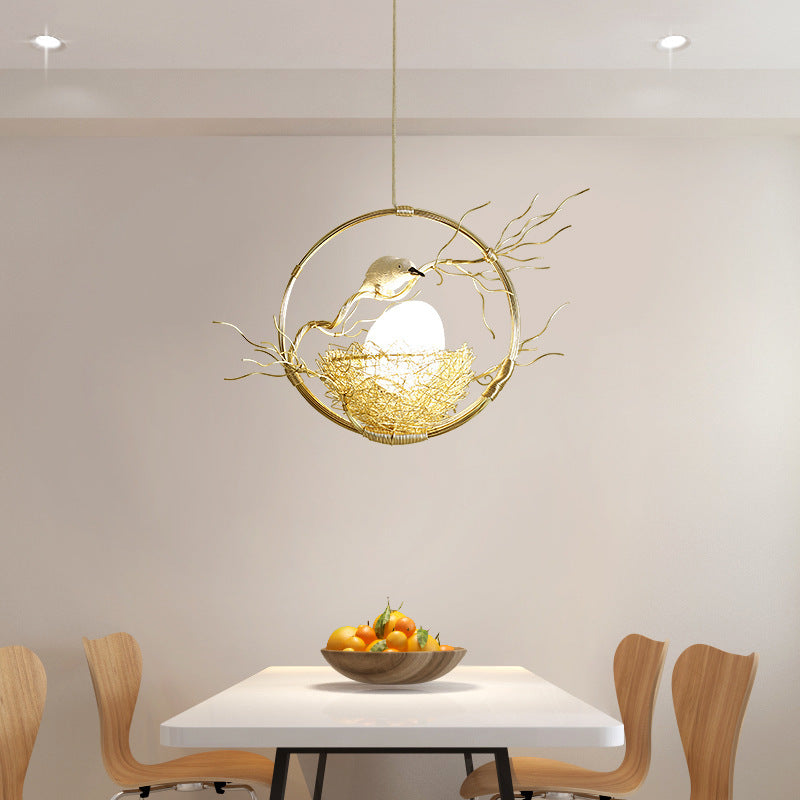 Contemporary Creative Bird Nest Aluminum Iron 1-Light Pendant Light For Dining Room