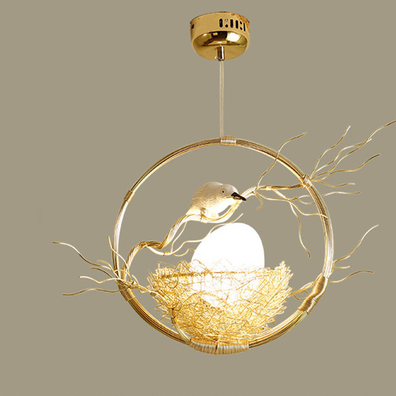 Contemporary Creative Bird Nest Aluminum Iron 1-Light Pendant Light For Dining Room