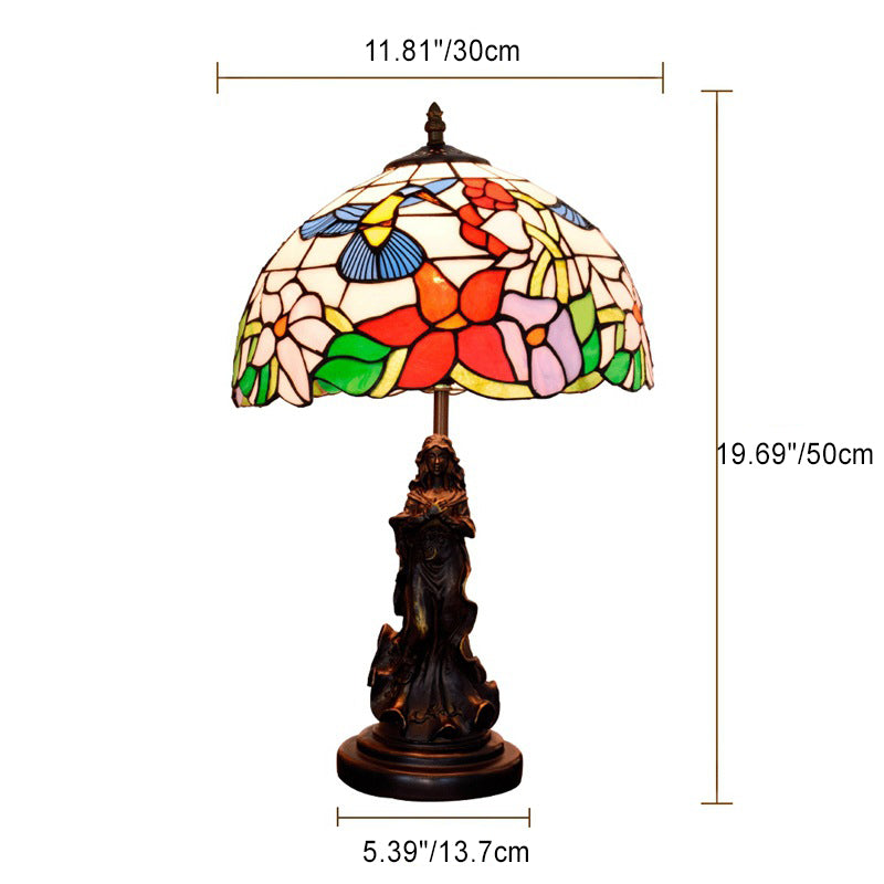 Traditional Tiffany Pastoral Bird Stained Glass Angel Resin Base 1-Light Table Lamp For Home Office