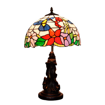 Traditional Tiffany Pastoral Bird Stained Glass Angel Resin Base 1-Light Table Lamp For Home Office