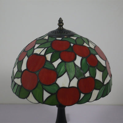 Traditional Tiffany Pastoral Apple Pattern Stained Glass Resin 1-Light Table Lamp For Home Office