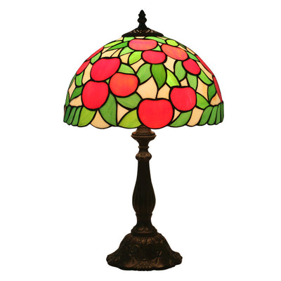 Traditional Tiffany Pastoral Apple Pattern Stained Glass Resin 1-Light Table Lamp For Home Office